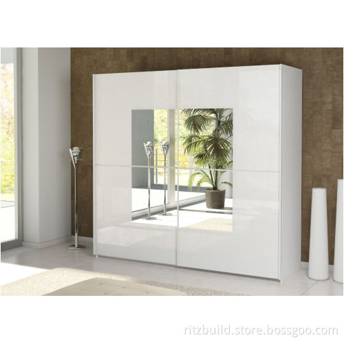 Bedroom Furniture Glass with White High Glossy Lacquer Wardrobe